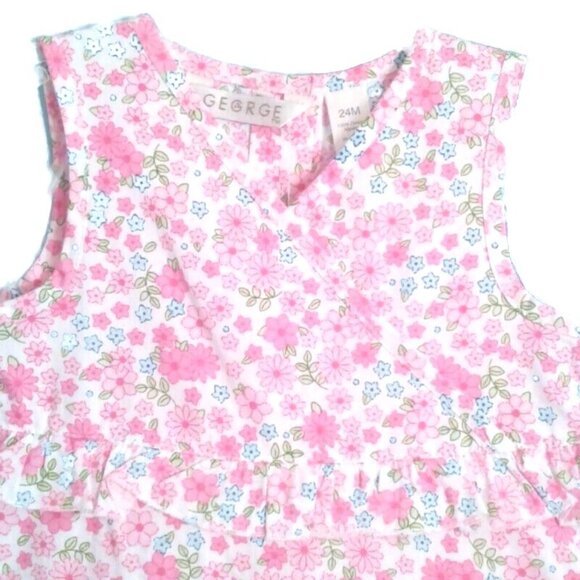 George 24M Infant Girls sundress bloomers flower White pink Toddler NEW - Picture 2 of 5